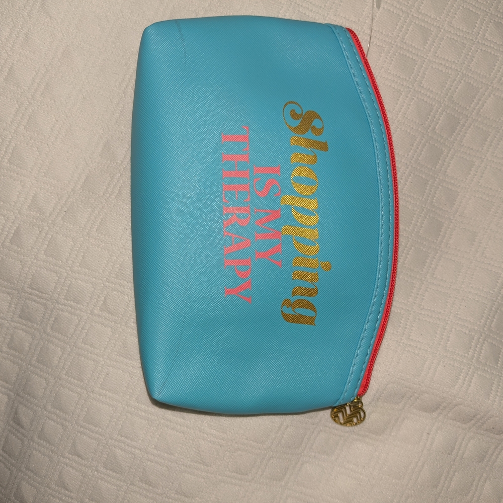 Macbeth Collection Blue Cosmetic Pouch with Gold and Pink Text